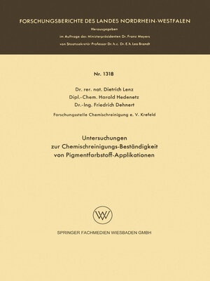 cover image of Untersuchungen zur Chemischreinigungs-Beständigkeit von Pigmentfarbstoff-Applikationen